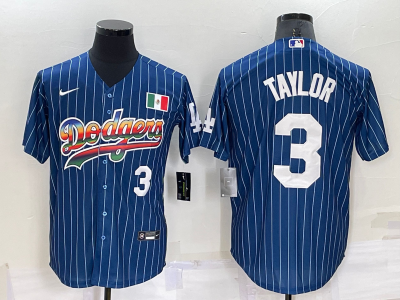 Men's Navy Los Angeles Dodgers #3 Chris Taylor Mexico Rainbow Cool Base Stitched Baseball Jersey